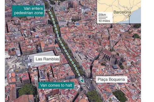 Mobil Van Tabrak Kerumunan Orang di Barcelona, 13 Orang Tewas
