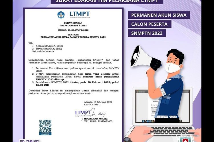 Pengumuman perpanjang permanen akun LTMPT. 