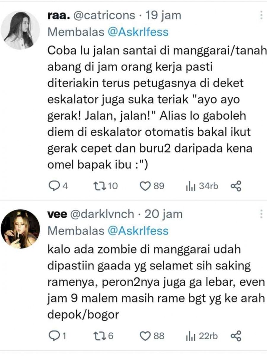 Tangkapan layar Twitter tentang Stasiun Manggarai