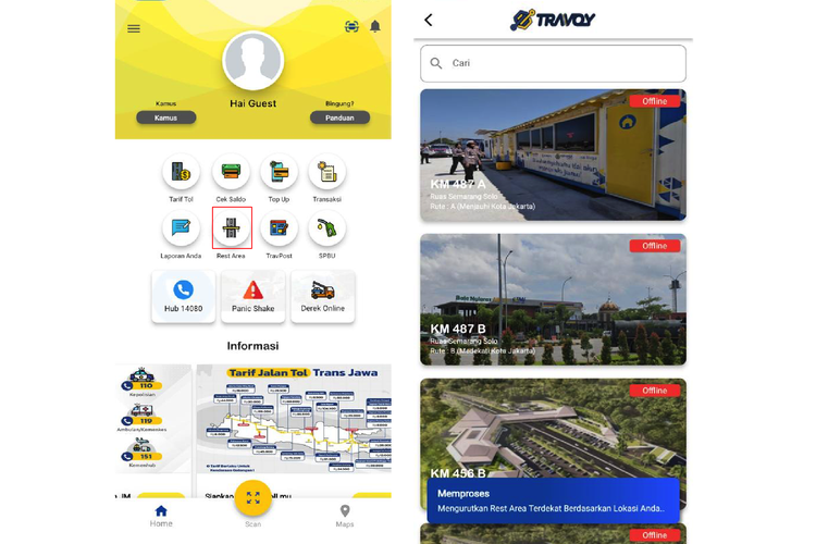 Ilustrasi cara cek rest area terdekat via Travoy