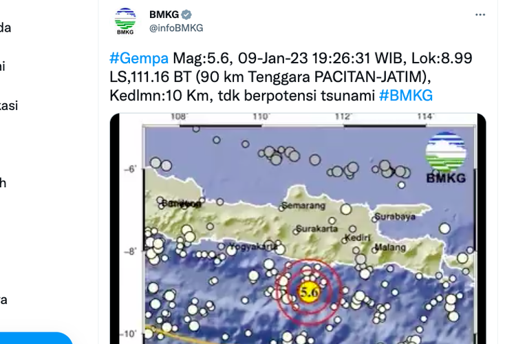 Gempa M 5,6 mengguncang Pacitan dan sekitarnya. Tidak berpotensi tsunami