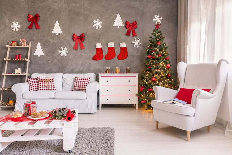 Ilustrasi dekorasi Natal bergaya klasik.
