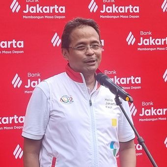 Direktur Utama Bank Jakarta Agus H. Widodo di Taman Literasi Jakarta, Minggu (22/6/2025).