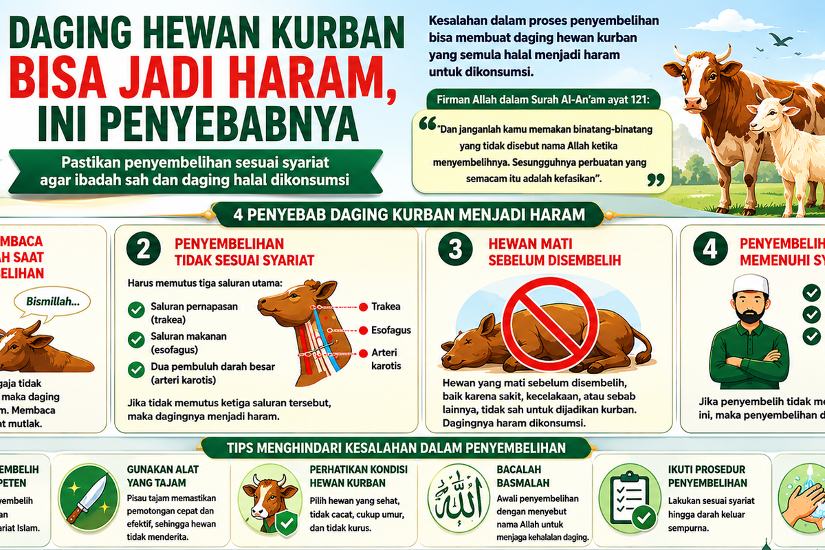 Beberapa penyebab daging kurban bisa menjadi haram dan cara menghindarinya.