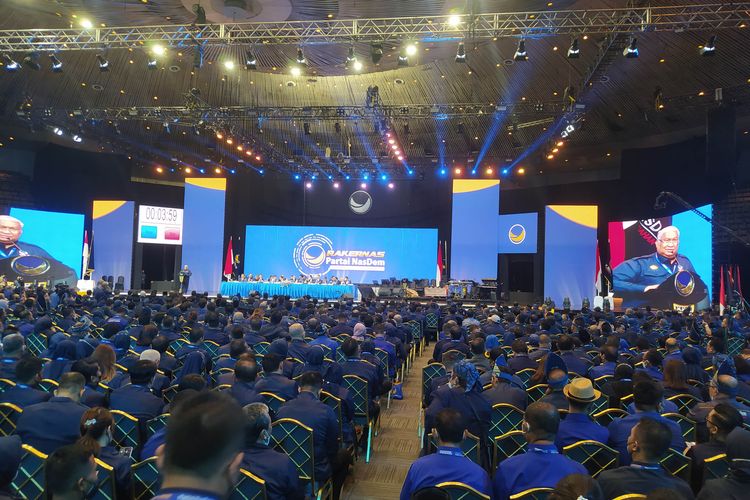 Suasana Rakernas Partai Nasdem hari kedua di JCC, Senayan, Jakarta Pusat pada Kamis (16/6/2022). 