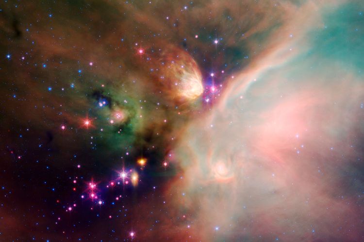 Sekitar 400 tahun cahaya dari Bumi, nebula bernama Rho Ophiuchi berhasil ?dilahirkan? dari ratusan bintang serta gas dan debu.