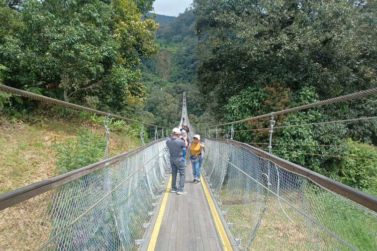 Obyek wisata jembatan Suspension Bridge atau Jembatan Rengganis di Rancabali, Kabupaten Bandung, mengalami peningkatan yang signifikan saat diawal tahun baru 2023.