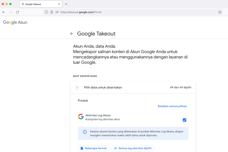 Cara backup data di Google Takeout (/Caroline Saskia Tanoto)