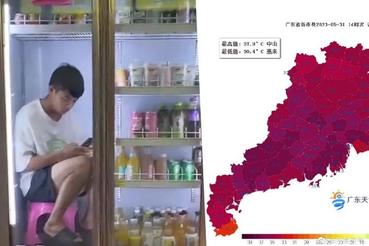 Seorang pria di China masuk ke dalam lemari es karena suhu mencapai 39,7 derajat Celsius.