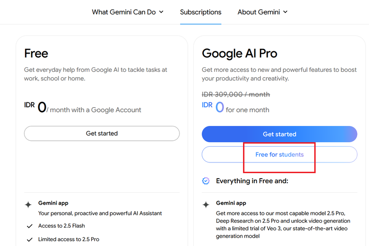 Ilustrasi cara membuat video Veo 3 dengan Gemini AI. Langkah 1 berlangganan Google AI Pro secara gratis.