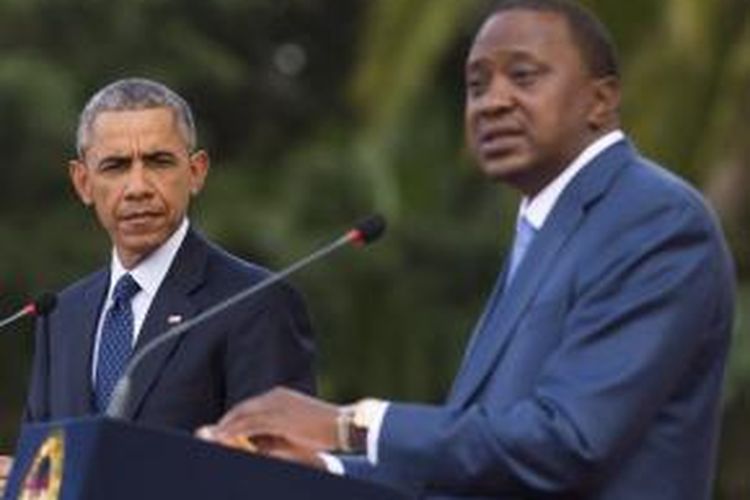 Presiden AS Barack Obama dan Presiden Kenya Uhuru Kenyatta dalam jumpa pers bersama di Nairobi, Kenya, Sabtu (25/7/2015).