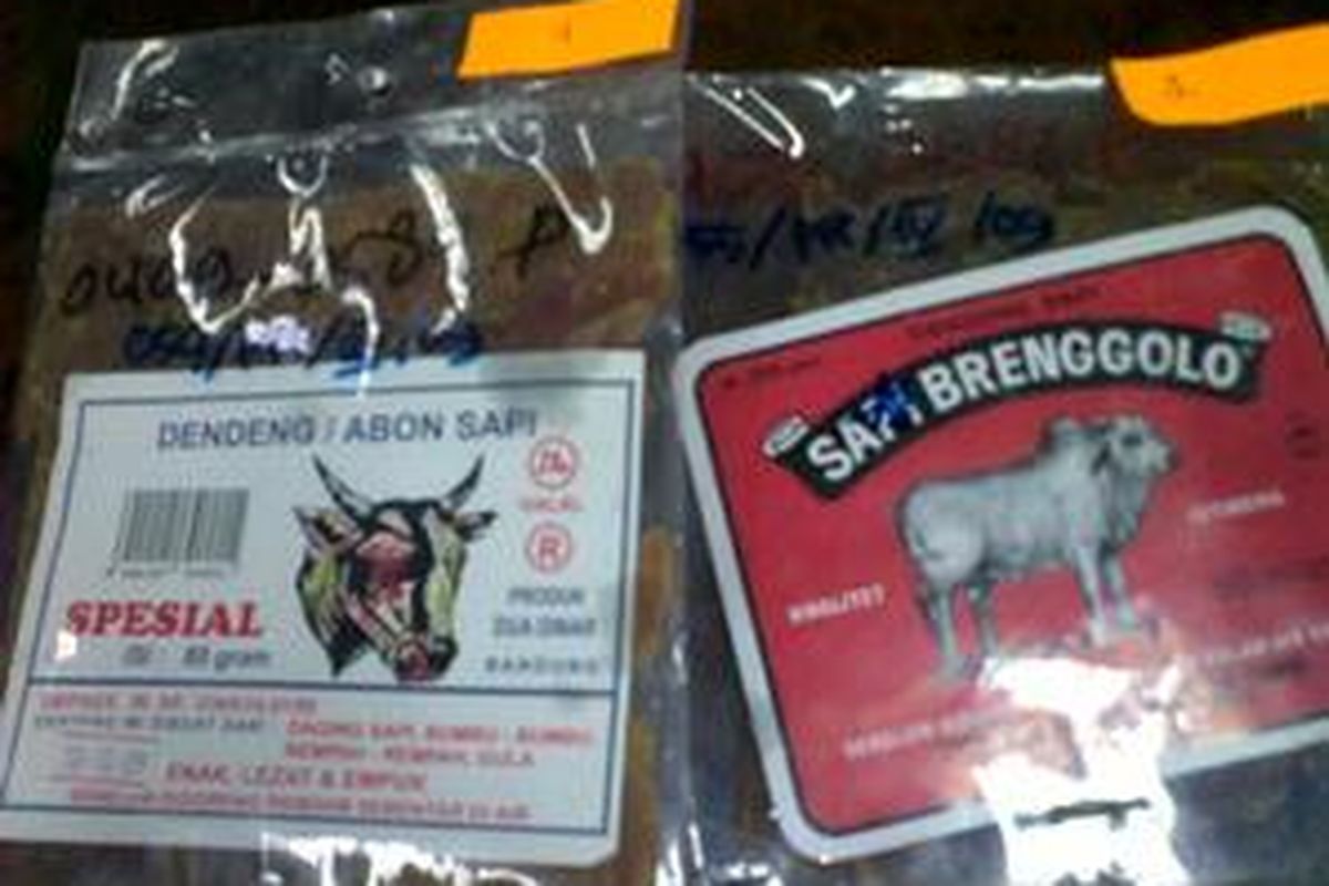 Dua dari empat merk dendeng sapi yang mengandung babi hasil kajian Badan Pengawas Obat dan Makanan.