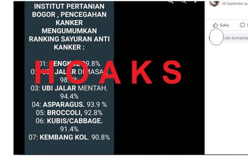 [HOAKS] IPB Keluarkan Ranking Sayur Anti-Kanker