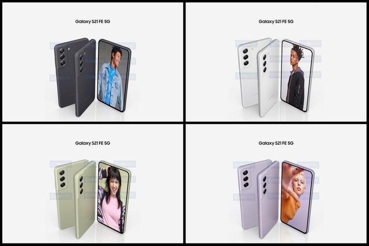 Foto brosur yang diduga milik Samsung Galaxy S21 FE memperlihatkan ponsel ini hadir dalam empat pilihan warna.