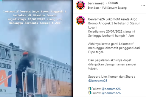 Viral, Video Lokomotif KA Argo Bromo Anggrek Disebut Terbakar, Begini Penjelasan KAI