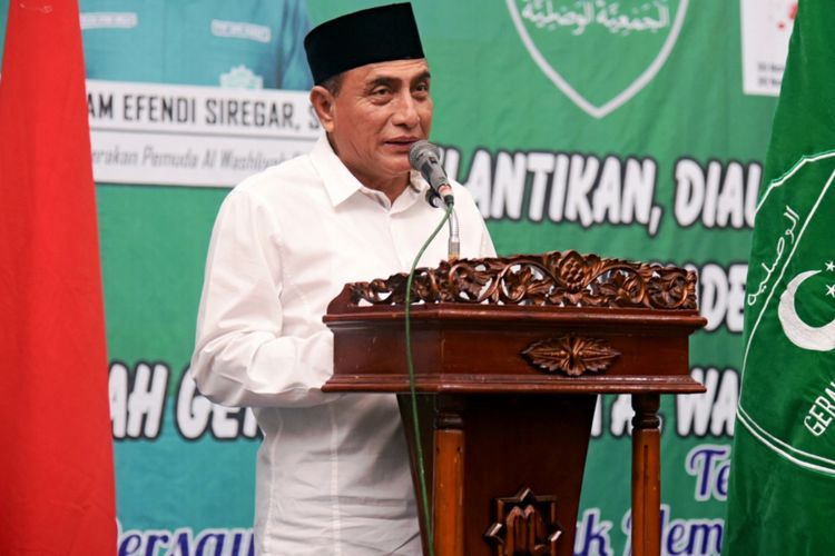 Gubernur Sumatera Utara Edy Rahmayadi saat menghadiri pelantikan pengurus PW Gerakan Pemuda Al Washliyah Sumut, Kamis (22/11/2018)