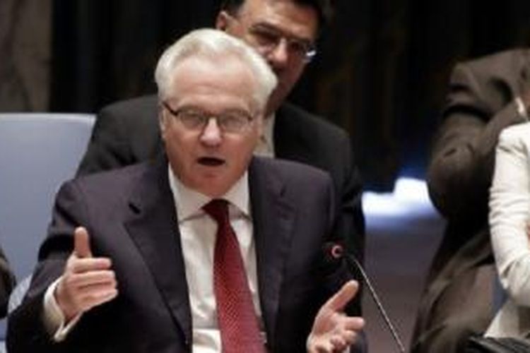 Duta Besar Rusia untuk PBB Vitaly Churkin menolak resolusi Dewan Keamanan PBB terhadap Suriah