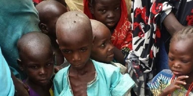 Sebagian anak-anak pengungsi, korban serangan Boko Haram di Bama, Nigeria timur laut, menderita kekurangan gizi akut. Setiap hari 30 orang mati akibat kelaparan dan penyakit di kamp pengungsi tersebut.