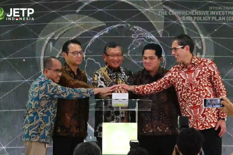 Tangkapan layar dari video yang menampilkan peluncuran dokumen rencana investasi dan kebijakan komprehensif atau comprehensive investment and policy plan (CIPP) Just Energy Transition Partnership (JETP) pada Selasa (21/11/2023).