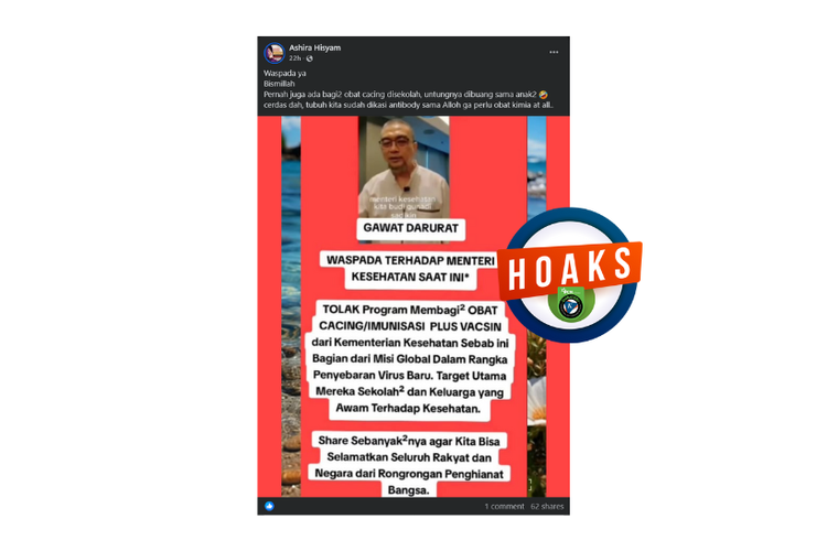 Hoaks, pembagian obat cacing untuk anak sekolah adalah penyebaran virus baru