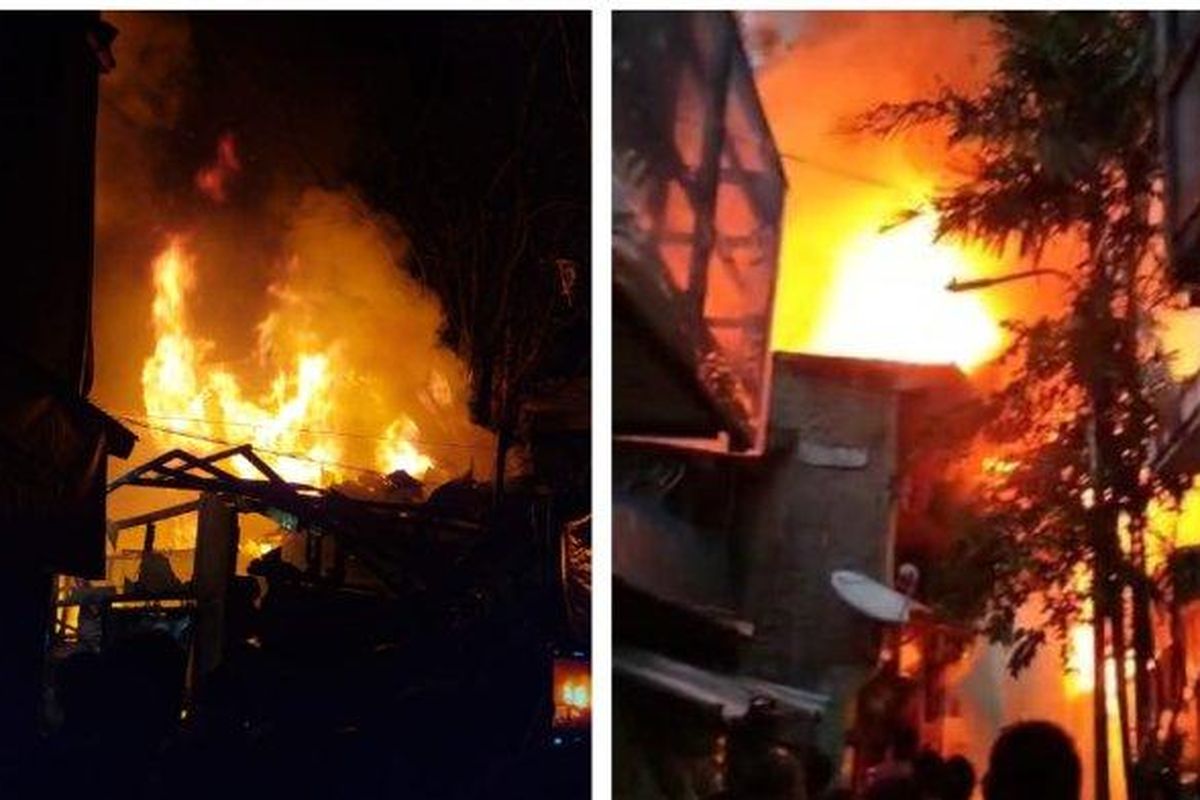 Kebakaran melanda permukiman padat di kawasan Pasar Manggis, Setiabudi, Jakarta Selatan pada Senin (27/3/2023). 