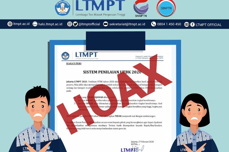 Informasi hoaks yang beredar di masyarakat, LTMPT tidak mengeluarkan siaran pers tersebut. 