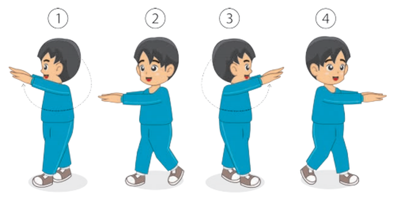 Ilustrasi gerak berirama gerakan kombinasi langkah kaki dan ayunan lengan