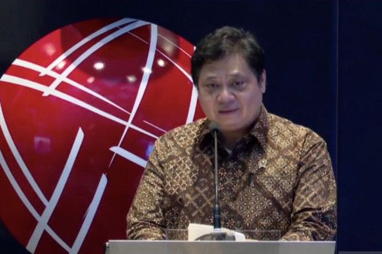Tangkapan layar Menteri Koordinator Bidang Perekonomian Airlangga Hartarto dalam Peresmian Penutupan Perdagangan Bursa Efek Indonesia Tahun 2021, di Jakarta, Kamis (30/12/2021). 