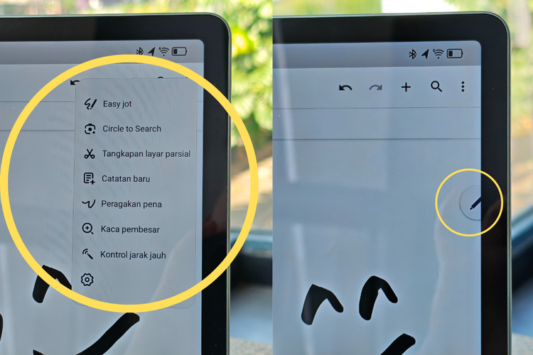 Tombol fitur Quick Access Moto Pen Pro. Tombol ini berisi pilihan menu untuk mengakses aplikasi secara cepat lewat floating window di layar, tanpa harus membuka beranda aplikasi secara manual.