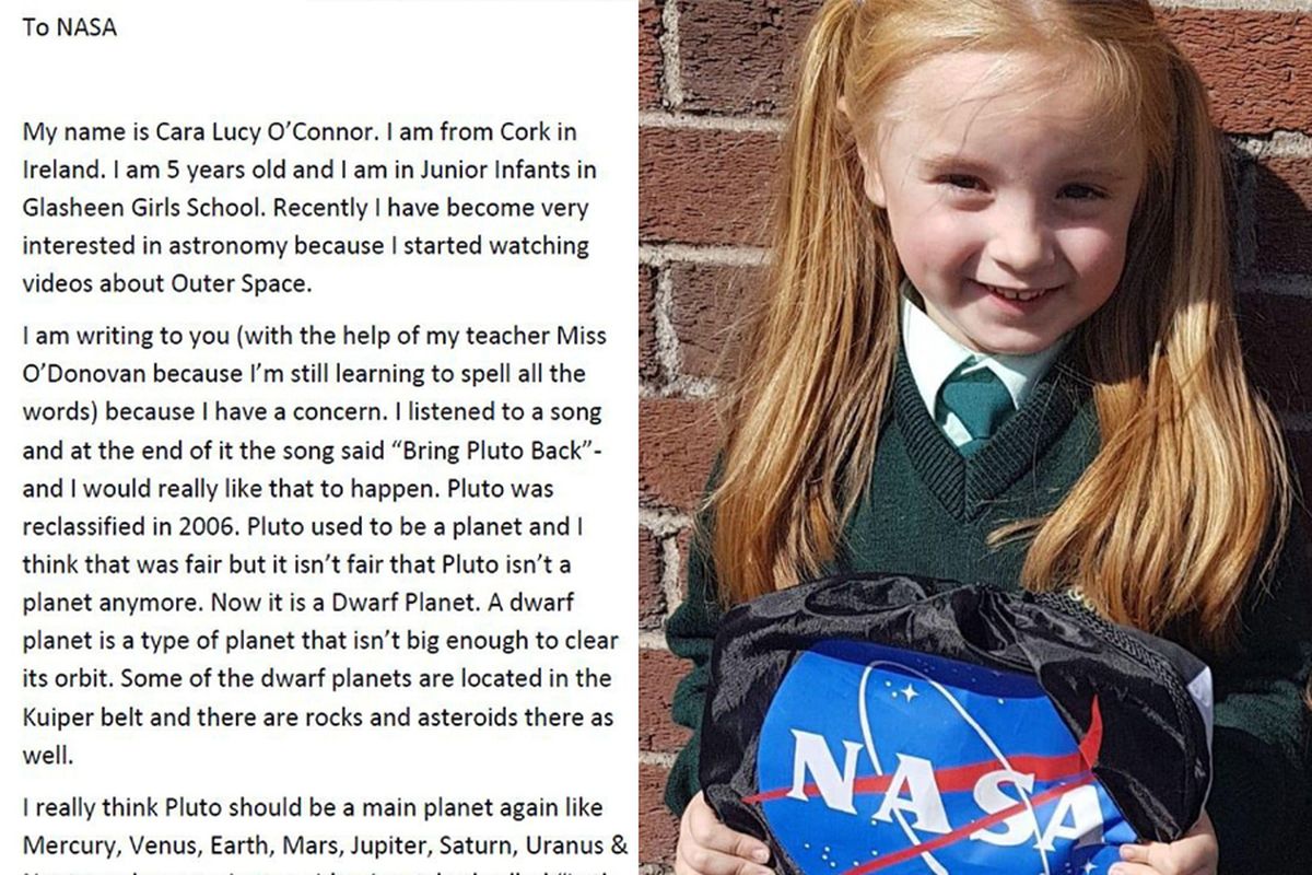Cara Lucy O?Connor, seorang anak berusia 6 tahun dari Irlandia, menulis surat kepada NASA agar Pluto diangkat menjadi planet kembali.
