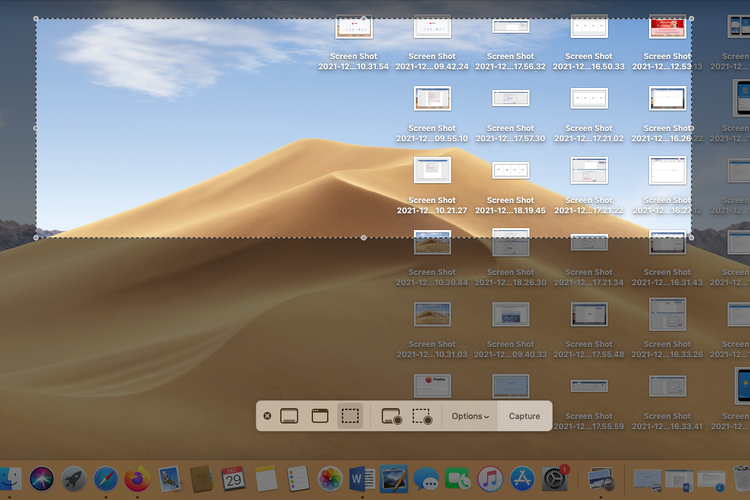 Ilustrasi cara screenshot di komputer Mac dengan berbagai opsi.
