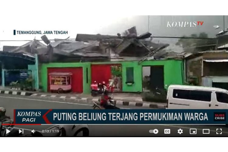 Tangkapan layar Youtube Kompas TV tentang berita angin puting beliung di Temanggung