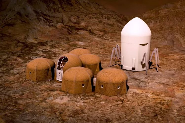 Rancangan rumah karya tim Zopherus. Alat ini nantinya berfungsi menyediakan lahan dan mencetak rumah di Mars, termasuk pintu, jendela, toilet, dan kebutuhan lainnya.