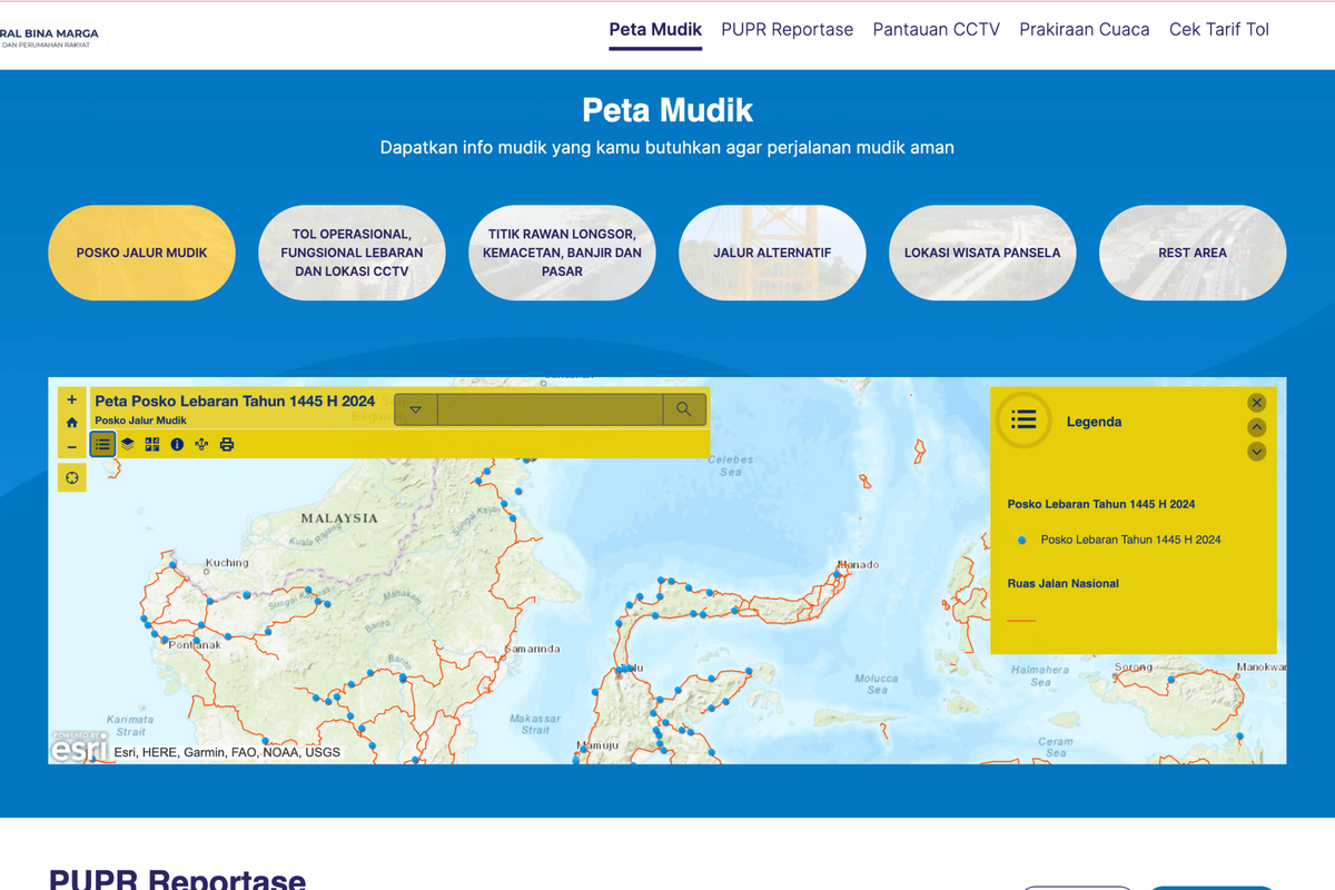 Ilustrasi cara cek posko mudik di situs binamarga