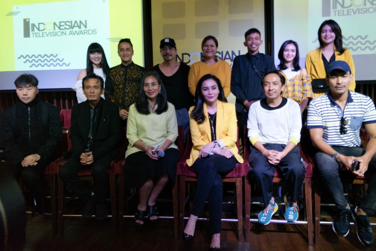 Suasana jumpa pers Indonesian Television Awards 2018 yang pertemukan kembali Roy Kiyoshi dan Robby Purba di Hard Rock Cafe, Pacific Place, SCBD, Jakarts Selatan, Selasa (25/9/2018).