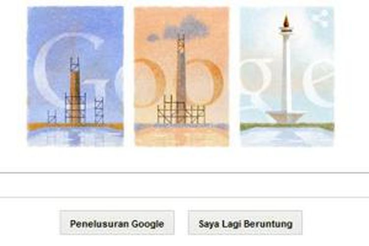 Google Doodle untuk hari ulang tahun Monas ke-40.