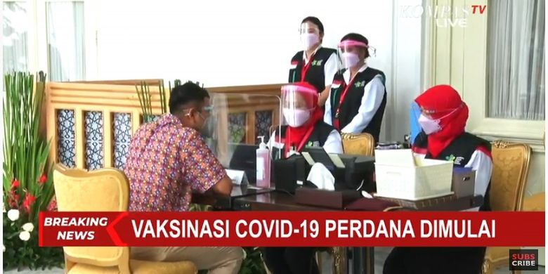 Vaksinasi Covid-19 perdana dimulai Rabu (13/1/2021).