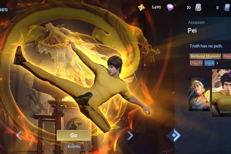 Tampilan skin gratis Bruce Lee di Honor of Kings.