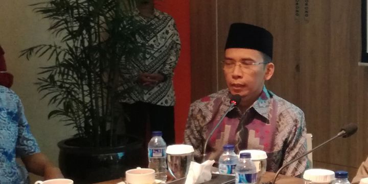 Gubernur NTB Zainul Majdi atau Tuan Guru Bajang saat mengikuti diskusi di kantor Ikatan Cendekiawan Muslim Indonesia (ICMI), Jakarta, Rabu (11/7/2018)