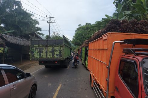 Antrean Panjang Truk Angkutan Sawit Sebabkan Kemacetan di Jalur Lintas Barat Seluma Bengkulu