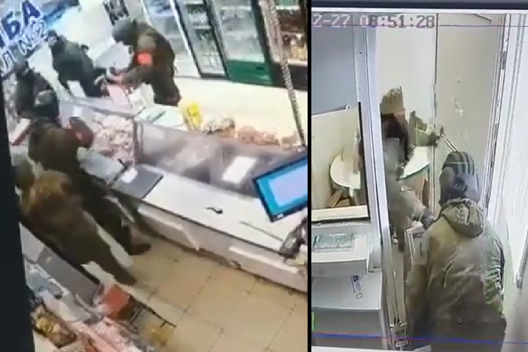 Tangkap layar video yang beredar di media sosial tampaknya menunjukkan tentara Rusia menjarah bank dan toko kelontong di Ukraina.
