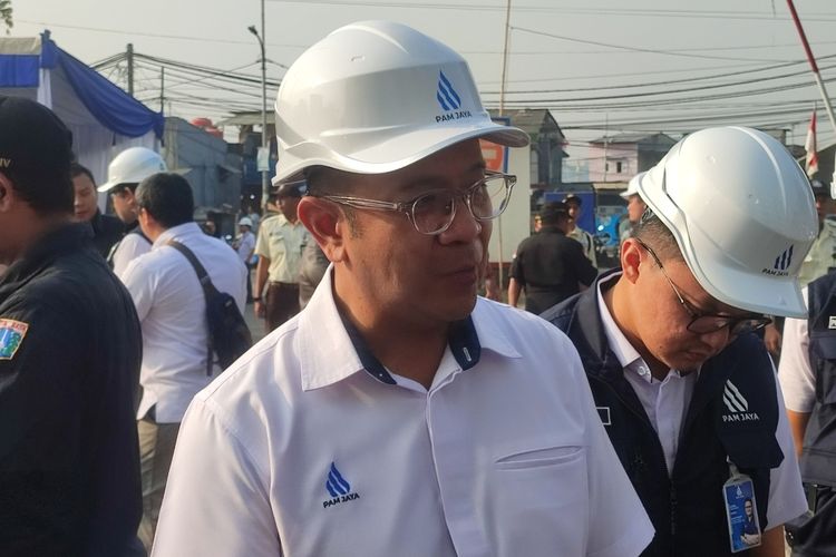 Dirut PAM Jaya, Arief Nasrudin selesai mendampingi Penjabat Gubernur DKI Jakarta Heru Budi Hartono meresmikan reservoir komunal di Waduk Pluit Muara Baru, Penjaringan, Jakarta Utara, Rabu (4/10/2023).