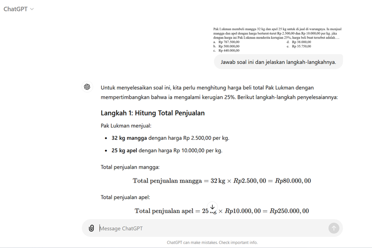 Ilustrasi cara mengerjakan soal matematika dengan ChatGPT.