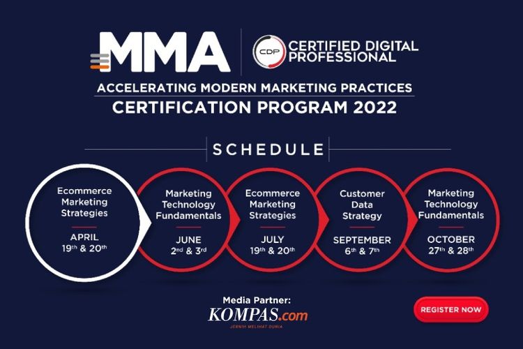 Program sertifikasi untuk pelaku digital marketing dari MMA Global Indonesia dan CDP. 