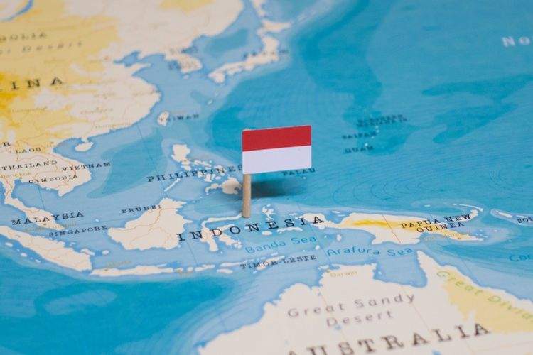 The Flag of Indonesia in the World Map