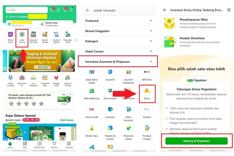 Cara menabung emas Pegadaian di Tokopedia