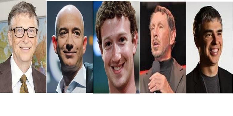 Bill Gates, Jeff Bezos, Mark Zuckerberg, Larry Ellison, Larry Page