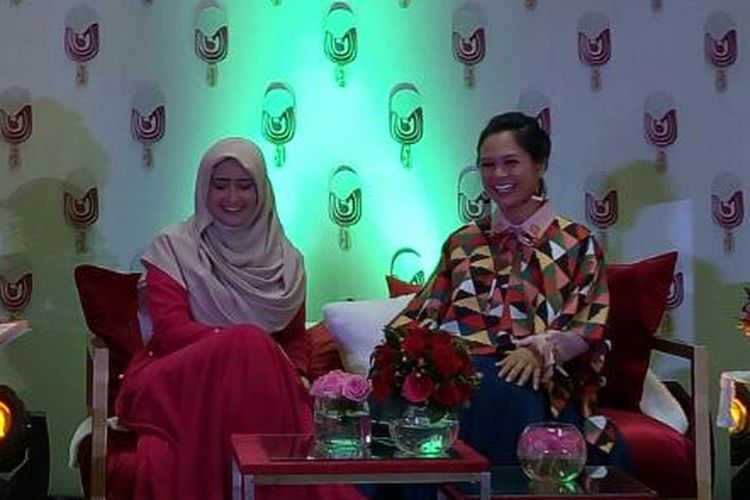 Andien diabadikan saat menghadiri acara peluncuran Magnum Red Velvet di Main Atrium Gandaria City, Jakarta Barat, Rabu (12/4/2017).