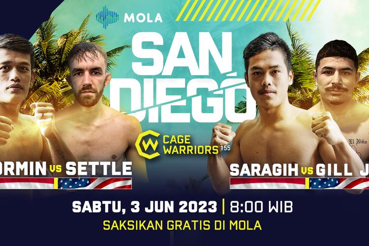 Dua petarung Indonesia, Frans Lincol Sormin dan Jon Saragih, akan melakoni debut internasional dengan tampil pada pertarungan bertajuk Cage Warriors 155. Penampilan Frans dan Jon dapat disaksikan secara langsung di Mola secara gratis pada Sabtu (3/6/2023) mulai pukul 08.00 WIB.