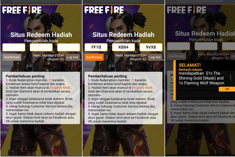 Kode redeem Free Fire 29 Agustus 2021.